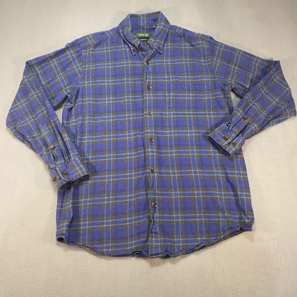 Orvis Flannel Shirt Mens M Blue Plaid Luxury Flannel Classic Fit Cotton